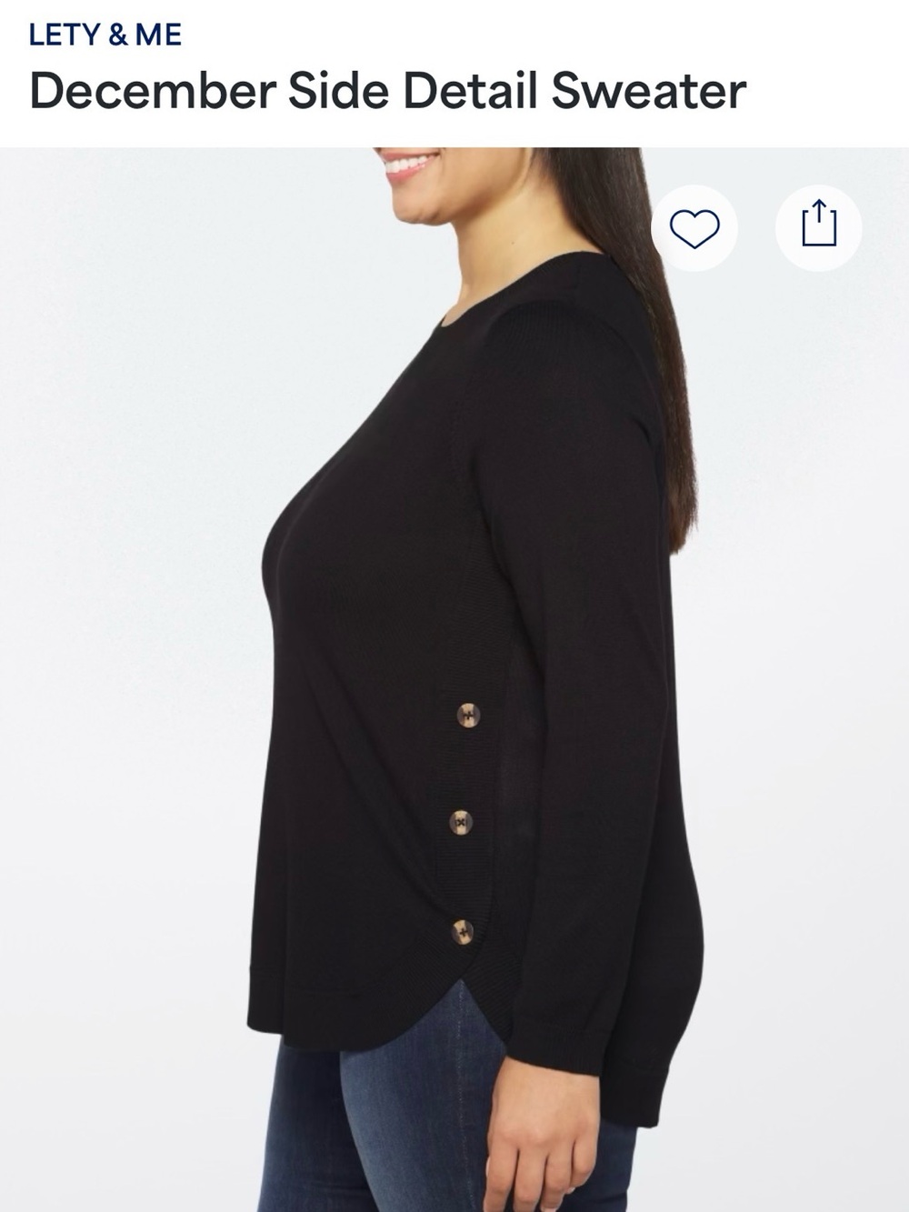 Lety & Me December Black Side Button Detail Sweater Plus Size 3X